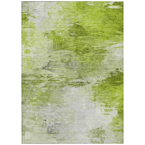5' X 8' Artichoke Green And Lime Green Abstract Washable Indoor Outdoor Area Rug