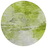 8' Artichoke Green And Lime Green Round Abstract Washable Indoor Outdoor Area Rug