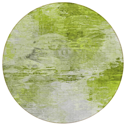 8' Artichoke Green And Lime Green Round Abstract Washable Indoor Outdoor Area Rug