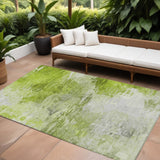 8' X 10' Artichoke Green And Lime Green Abstract Washable Indoor Outdoor Area Rug