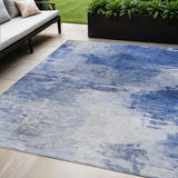 5' X 8' Denim Blue And Sky Blue Abstract Washable Indoor Outdoor Area Rug
