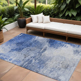 8' X 10' Denim Blue And Sky Blue Abstract Washable Indoor Outdoor Area Rug