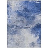 8' X 10' Denim Blue And Sky Blue Abstract Washable Indoor Outdoor Area Rug
