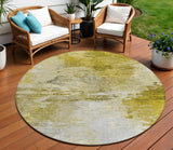 8' Gold Beige And Wheat Round Abstract Washable Indoor Outdoor Area Rug