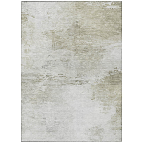 3' X 5' Ivory Beige And Taupe Abstract Washable Indoor Outdoor Area Rug