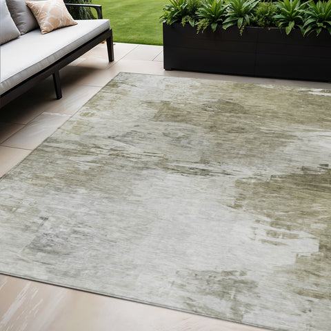 5' X 8' Taupe Beige And Brown Abstract Washable Indoor Outdoor Area Rug