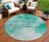 8' Teal Blue Aqua And Silver Round Abstract Washable Indoor Outdoor Area Rug