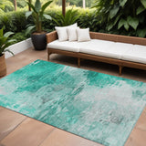8' X 10' Teal Blue Aqua And Silver Abstract Washable Indoor Outdoor Area Rug