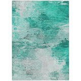 8' X 10' Teal Blue Aqua And Silver Abstract Washable Indoor Outdoor Area Rug