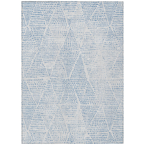 8' X 10' Denim Blue Ivory And Gray Geometric Washable Indoor Outdoor Area Rug