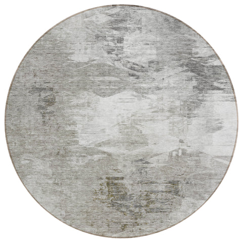 8' Beige Tan And Gray Round Abstract Washable Indoor Outdoor Area Rug