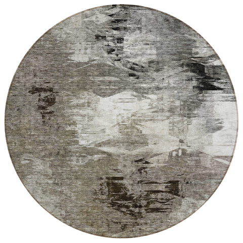8' Taupe Beige And Ivory Round Abstract Washable Indoor Outdoor Area Rug