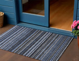 3' X 5' Denim Blue And Gray Striped Washable Indoor Outdoor Area Rug