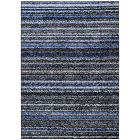 5' X 8' Denim Blue And Gray Striped Washable Indoor Outdoor Area Rug