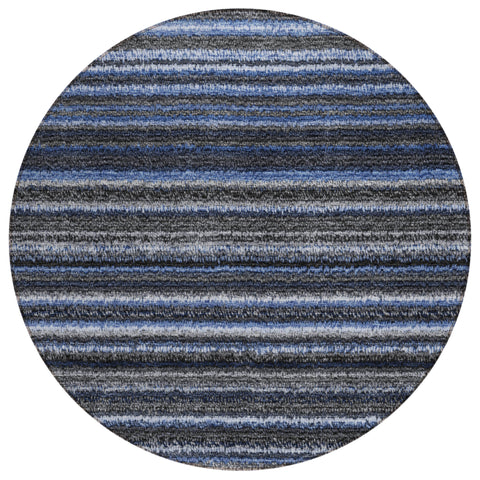 8' Denim Blue And Gray Round Striped Washable Indoor Outdoor Area Rug