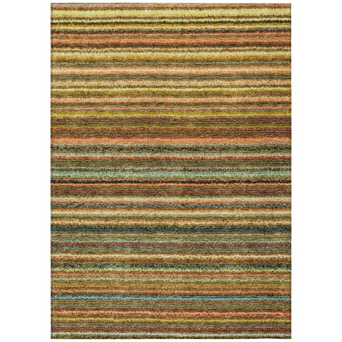 3' X 5' Coral Gold And Green Striped Washable Indoor Outdoor Area Rug