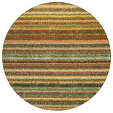 8' Coral Gold And Green Round Striped Washable Indoor Outdoor Area Rug