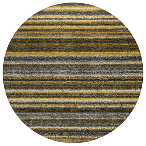 8' Gold Beige And Wheat Round Striped Washable Indoor Outdoor Area Rug