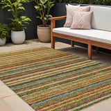 8' X 10' Gold Beige And Wheat Striped Washable Indoor Outdoor Area Rug