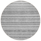 8' Gray Silver And Charcoal Round Striped Washable Indoor Outdoor Area Rug