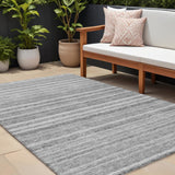 8' X 10' Gray Silver And Charcoal Striped Washable Indoor Outdoor Area Rug