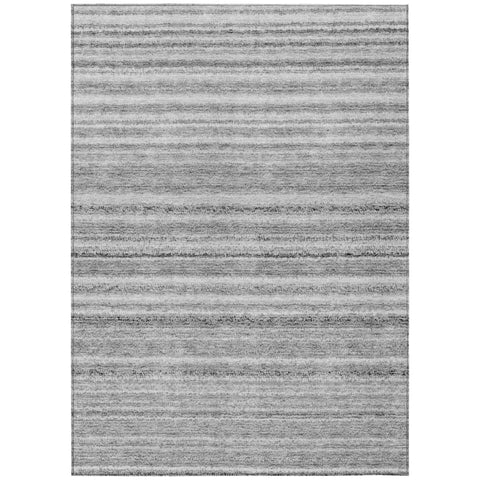 8' X 10' Gray Silver And Charcoal Striped Washable Indoor Outdoor Area Rug