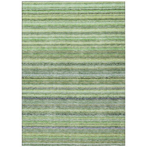 5' X 8' Artichoke Green And Olive Green Striped Washable Indoor Outdoor Area Rug