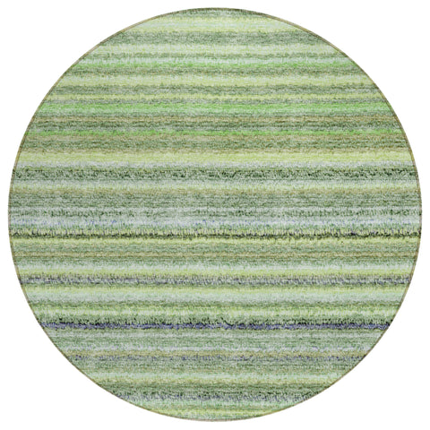 8' Artichoke Green And Olive Green Round Striped Washable Indoor Outdoor Area Rug