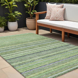 8' X 10' Artichoke Green And Olive Green Striped Washable Indoor Outdoor Area Rug