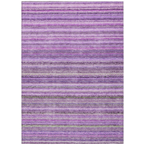5' X 8' Purple Eggplant And Lilac Striped Washable Indoor Outdoor Area Rug