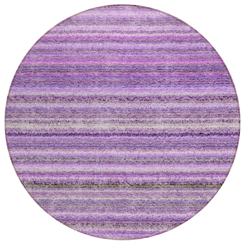 8' Purple Eggplant And Lilac Round Striped Washable Indoor Outdoor Area Rug