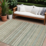 8' X 10' Sage Mint Green And Beige Striped Washable Indoor Outdoor Area Rug