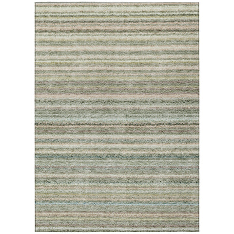 8' X 10' Sage Mint Green And Beige Striped Washable Indoor Outdoor Area Rug
