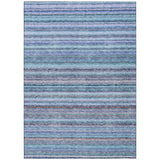 3' X 5' Sky Blue And Navy Blue Striped Washable Indoor Outdoor Area Rug