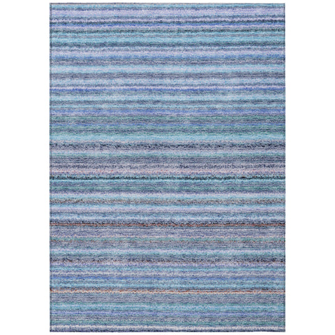 3' X 5' Sky Blue And Navy Blue Striped Washable Indoor Outdoor Area Rug
