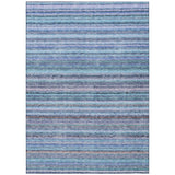 5' X 8' Sky Blue And Navy Blue Striped Washable Indoor Outdoor Area Rug