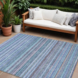 8' X 10' Sky Blue And Navy Blue Striped Washable Indoor Outdoor Area Rug