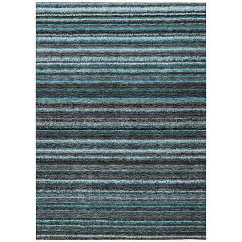 3' X 5' Teal Blue Sky Blue And Gray Striped Washable Indoor Outdoor Area Rug