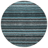 8' Teal Blue Sky Blue And Gray Round Striped Washable Indoor Outdoor Area Rug