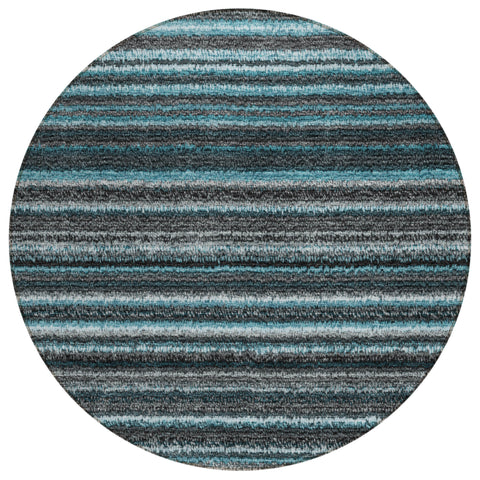 8' Teal Blue Sky Blue And Gray Round Striped Washable Indoor Outdoor Area Rug