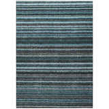 8' X 10' Teal Blue Sky Blue And Gray Striped Washable Indoor Outdoor Area Rug