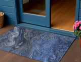 3' X 5' Denim Blue And Sky Blue Abstract Washable Indoor Outdoor Area Rug