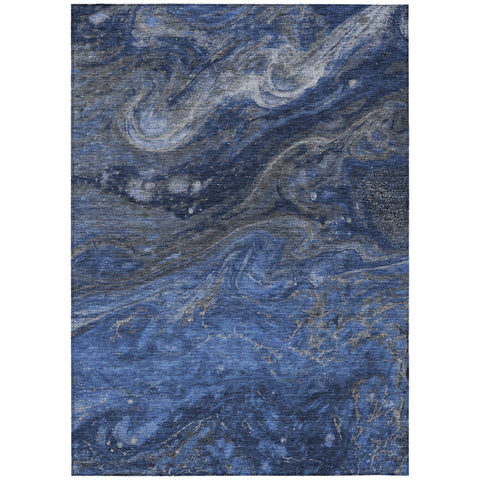 3' X 5' Denim Blue And Sky Blue Abstract Washable Indoor Outdoor Area Rug