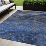 5' X 8' Denim Blue And Sky Blue Abstract Washable Indoor Outdoor Area Rug