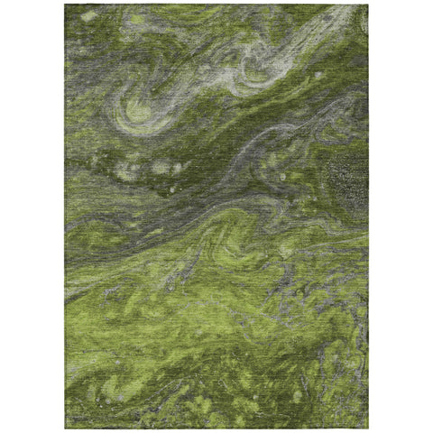 3' X 5' Olive Green And Lime Green Abstract Washable Indoor Outdoor Area Rug