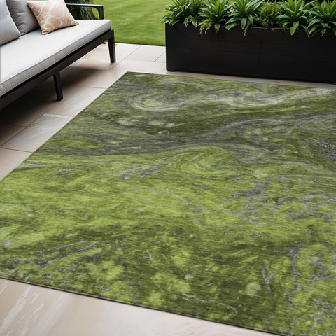 5' X 8' Olive Green And Lime Green Abstract Washable Indoor Outdoor Area Rug