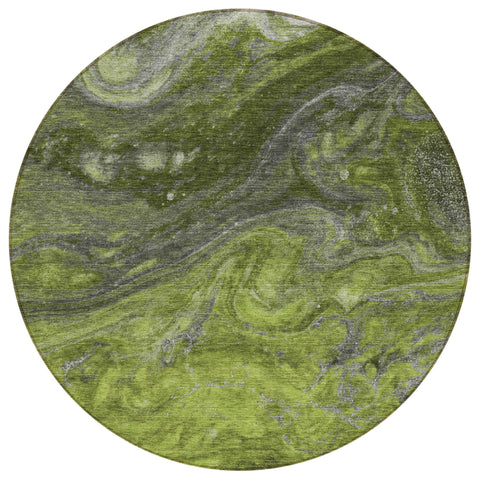 8' Olive Green And Lime Green Round Abstract Washable Indoor Outdoor Area Rug
