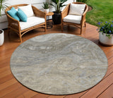 8' Taupe Beige And Ivory Round Abstract Washable Indoor Outdoor Area Rug