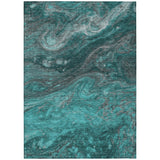 5' X 8' Teal Blue Aqua And Gray Abstract Washable Indoor Outdoor Area Rug