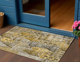 3' X 5' Brown Taupe And Gold Village Houses Washable Indoor Outdoor Area Rug